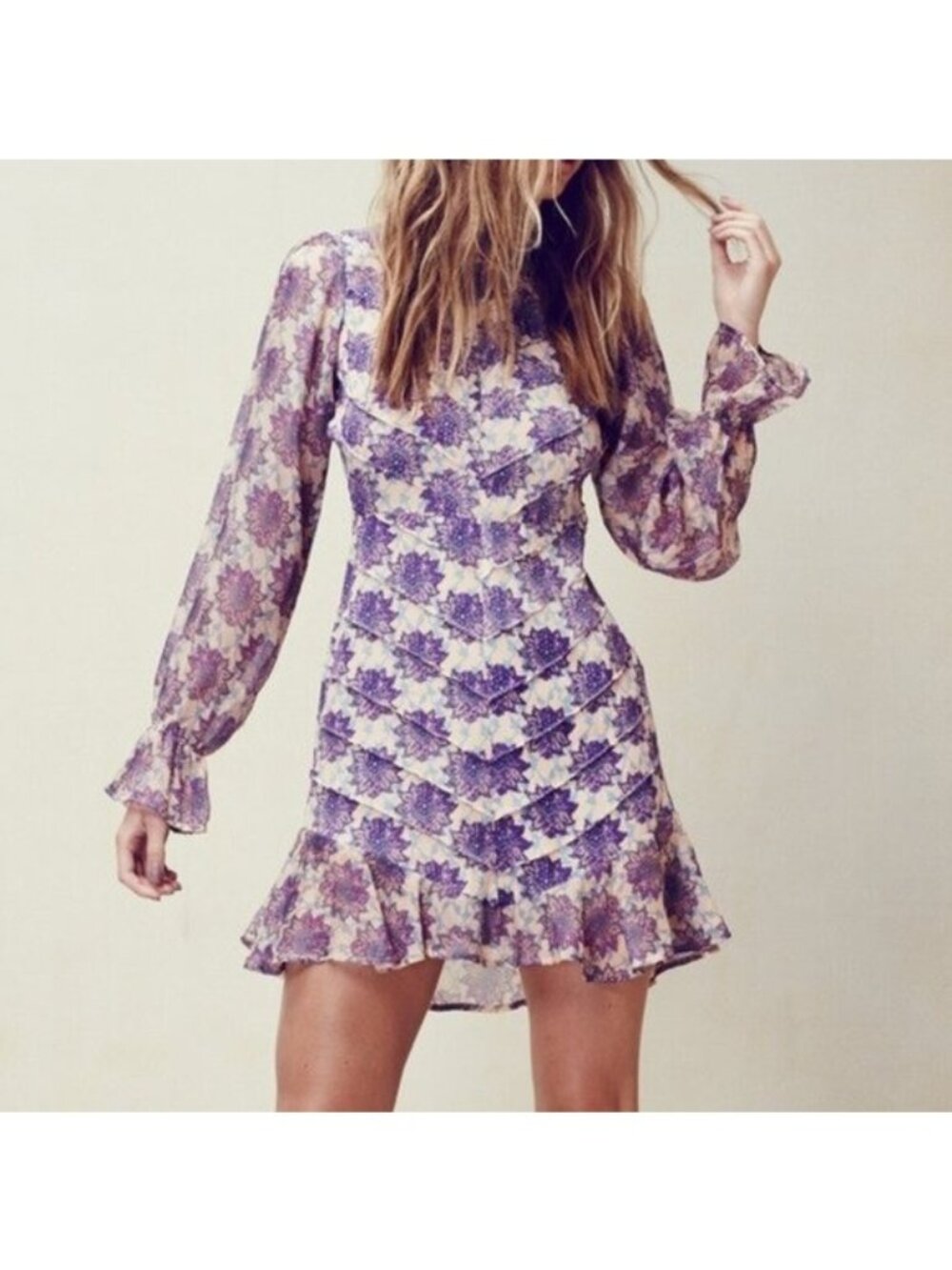 For Love and Lemons Clover Mini Dress XS Lilac Purple Floral Print Open Back